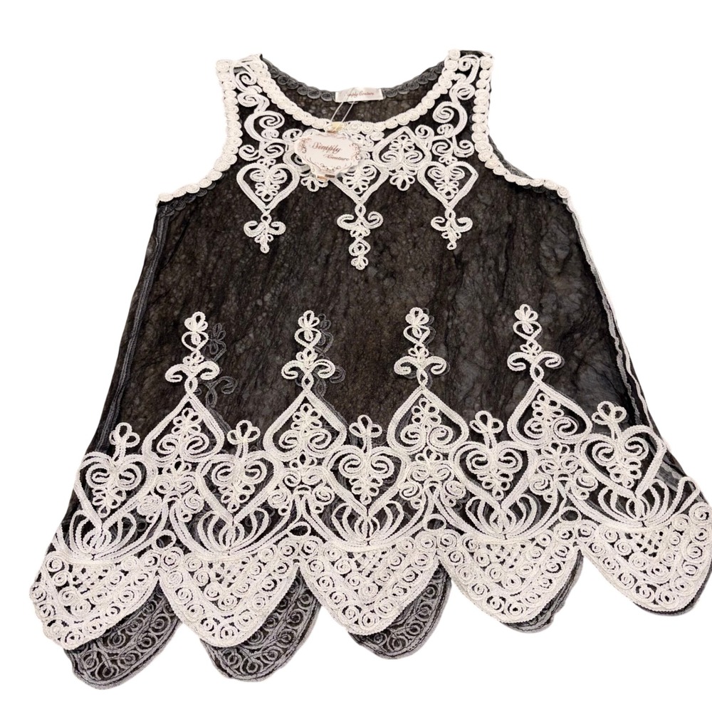 NWT Sheer Lace Simply Couture Tank Top Womens M Black White